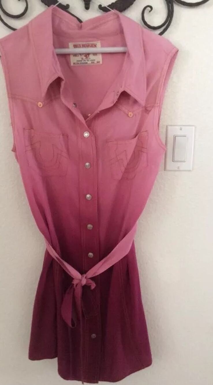 True Religion Leighton Lonestar Snap Front Burgundy Ombré Western Dress XS $209!